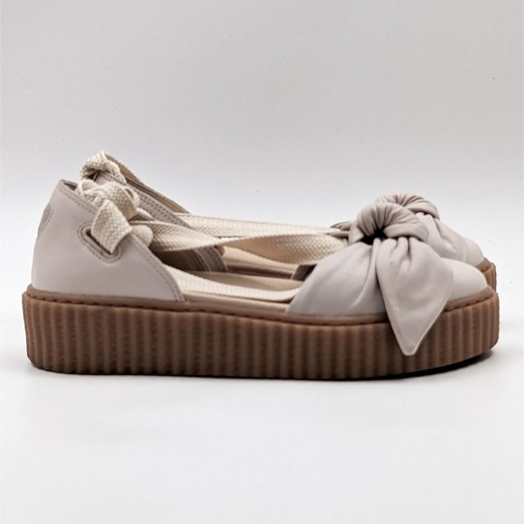 Puma Fenty X Rihanna Women Creeper Bow Cream Leather Platform Sandals size 6.5 - Picture 10 of 11